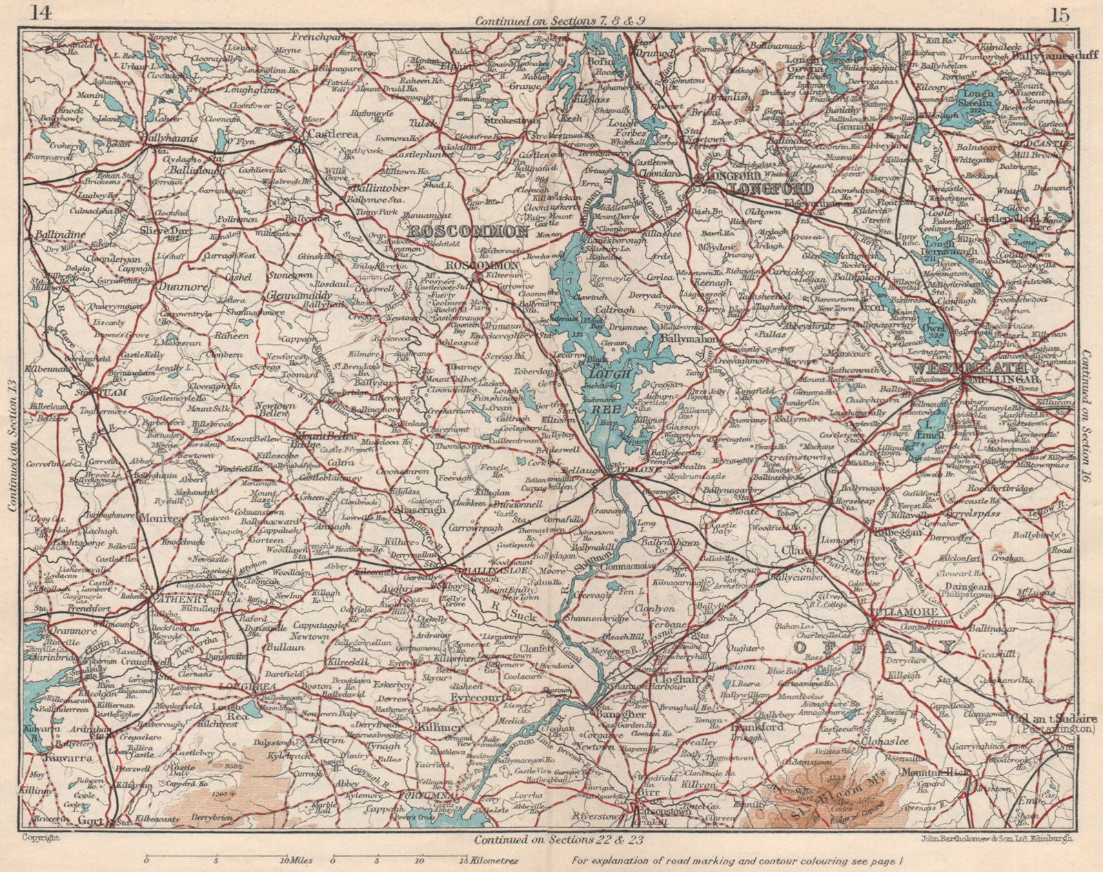IRELAND MIDLANDS. Roscommon Longford Westmeath Offaly Galway. Vintage map 1949
